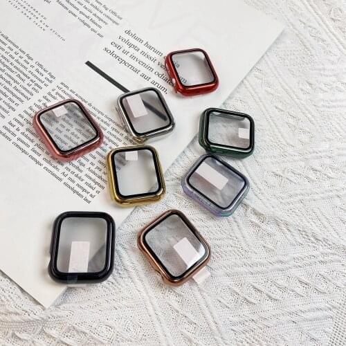 Plastic protective Case with tempering glass For Apple Watch band 40mm 44mm 38mm 42mm for iwatch se 6 5 4 3 2 1 cover