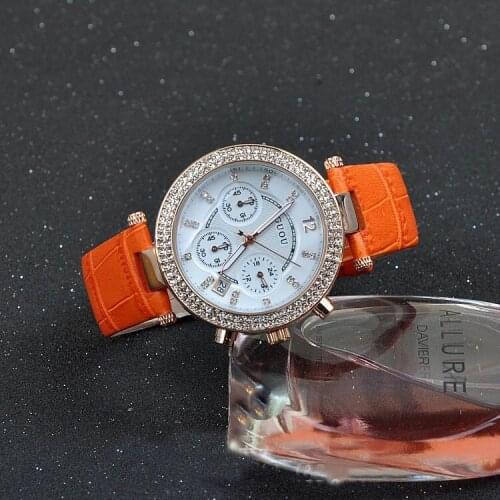 Genuine Leather Band Brand Calendar Diamond High Quality Fashion Ladies Six-pin Multi Function Rose gold Diamond Wristwatch