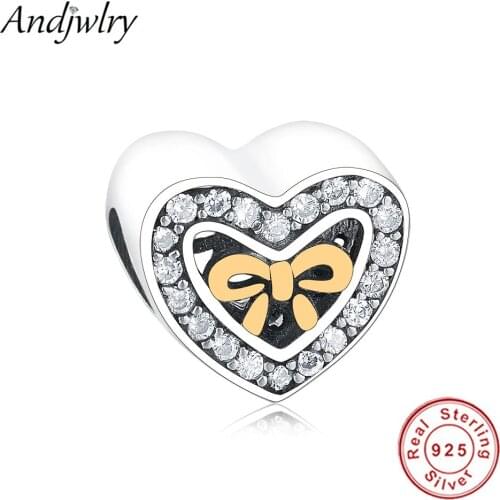 Fit Pandora Charms Bracelets Silver 925 Original Charms Heart Bow Clear Zircon Beads for DIY Jewelry Making Women Berloque Gift