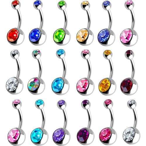 18pcs/set Stainless Steel Double Gem Navel Piercing Crystal Belly Button Rings Barbell Piercing Earrings Body Jewelry 14gX10mm