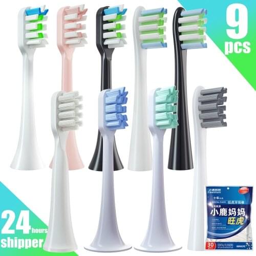 9pcs/lot Brush Heads Compatible With Xiaomi Soocas X3 Oclean X Mijia T100/T300 Electric Sonic Toothbrush With Dental Floss