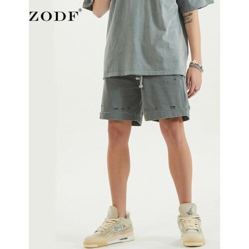 ZODF 2021 Summer Men High Street Shorts Drawstring Ripped Broken Holes Streetwear Cotton Shorts Brand Original Design HY0020