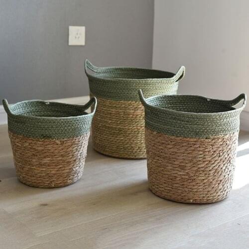 Nordic Straw Storage Basket Rattan Floor Flower Pot Crafts Decoration Modern Home Living Room Bedroom Shop Plant Basket