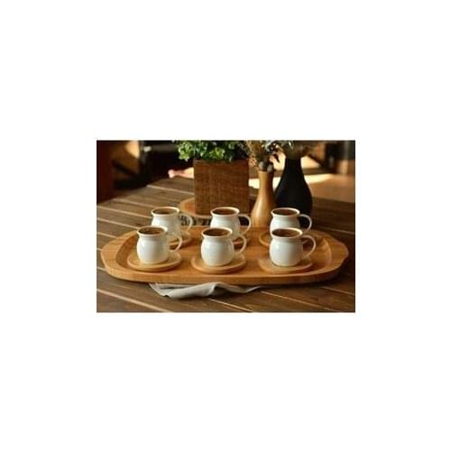 Turkish coffee mugs stylish decorated white woody plate 6 pieces set with gift box