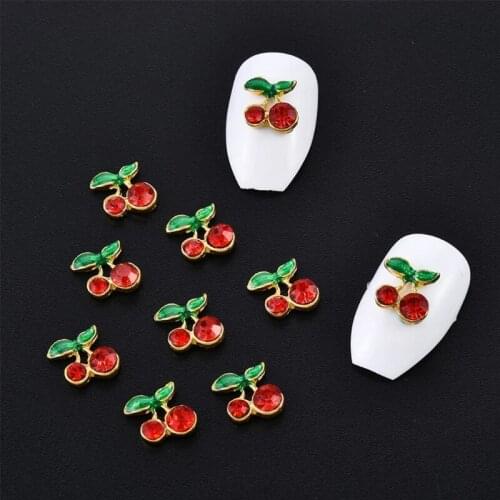 3D Cherry Charm Nail Art Decoration, Cute Glitters Nail Accessories, Rhinestone Studs Durable Cherries DIY Supplies for Women