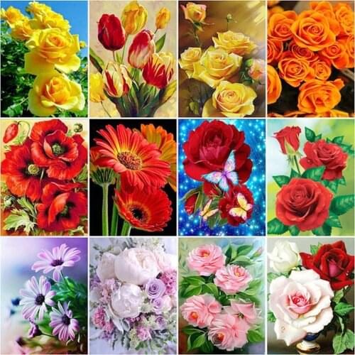 UoneNew Diamond Painting DIY Cross Stitch Flowers Rose MosaicVase Embroidery Rhinestone Kids Adult Home Office DecorMystery Gift