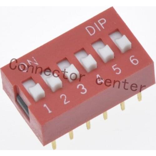 High quality dIP Switch 2.54mm Pitch Gold plated 6position 12Pin Red DS-06