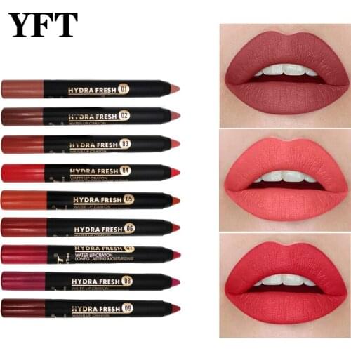 YFT 1Pcs Cosmetic Lipstick Pen 9 Colors Professional Matte Waterproof Lady Charming Lip Liner Contour Makeup Lipstick Tools