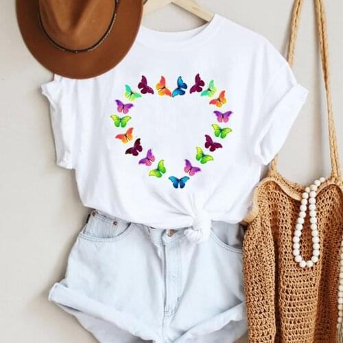 Women Cartoon Butterfly Kawaii Lovely Sweet Love Fashion Summer Lady Print Tee Graphic T Top Female Tshirts Clothes T-Shirt