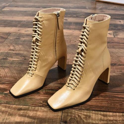 Sexy thick high heel shoes woman female square toe boots high qulaity new autumn winter women shoes ankle boots Drop Ship
