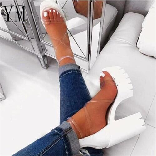 2020 Womens Pumps High Heels Fashion Sandals Buckle Strap Sexy Eva Summer PVC Cross-Strap Increased Sandals Large Size 35-43