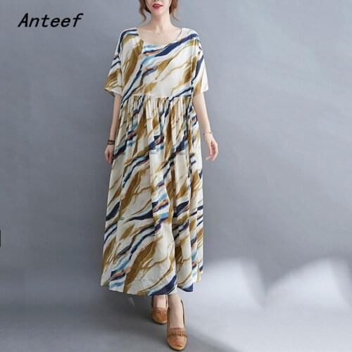 Short sleeve cotton linen vintage dresses for women casual loose long woman summer dress elegant clothes 2021 sundress