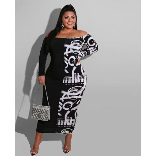 Birthday Dress for Women Long Sleeve Sexy High Waist Off Shoulder Dress Bodycon Plus Size Maxi Dresses Wholesale Dropshipping
