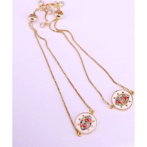 12PCS, Fashion Colorful Crystal Eye Enamel Women Jewelry Metal Micro Pave CZ Zirconia Chain Charm Bracelet