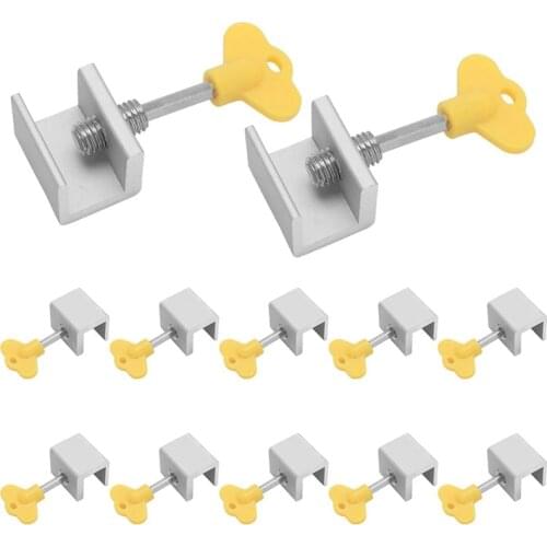 12Pcs Adjustable Sliding Window Locks, Window Door Frame Security Locks with Key, Sliding Window Stops for Home, Office