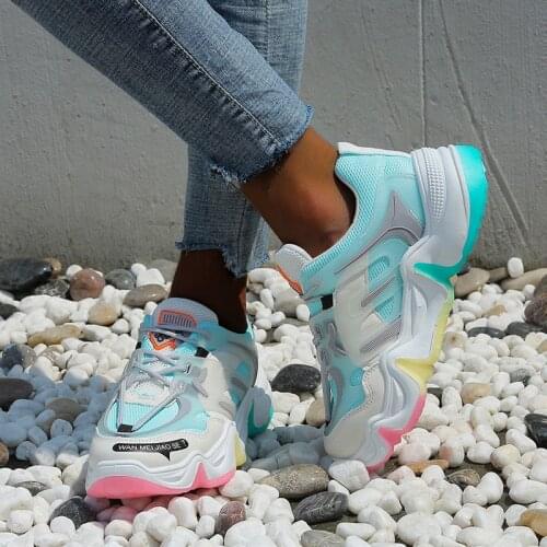 2021 Women Platform Sneakers Fashion Chunky Casual Shoes Mesh Lace Up Sport Vulcanized Shoes Woman Trainers Zapatillas Mujer