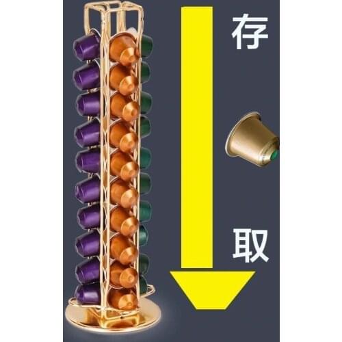 2021 Gold Nespresso Coffee Pod Holder Storage 40 Nespresso Capsules Stand Kitchen Metal Shelves Organization Capsules Rack