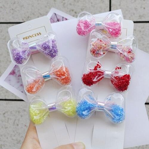 2pcs South Korean childrens colorful quicksand hairpin bow star transparent hairpin clip girl girl childrens hair accessories