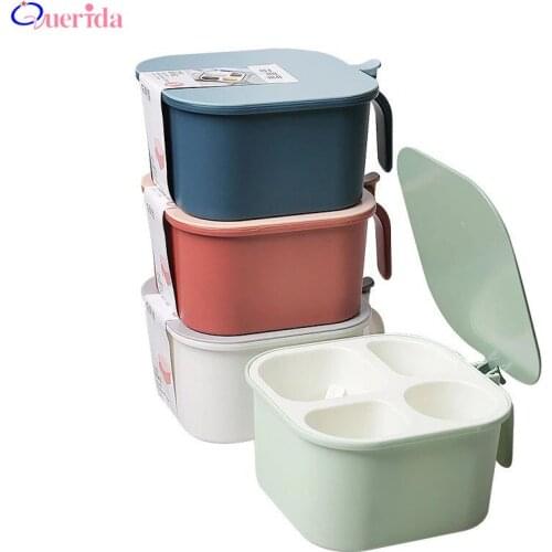 New Creative 4 Grid Spice Jar Seasoning Box For Kitchen Spice Storage Bottle Jars With Handle Salt And Pepper Shaker Box Tool