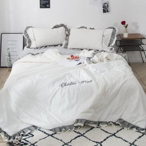 White Summer Cool Quilted Embroidery Quilt Pillowcase Single Double Fift Monochrome Air Conditioned Quilt Cotton King Quilt #sw