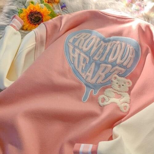 Punk E-girl baseball uniform Korean preppy style sweet kawaii long sleeve jacket Harajuku streetwear autumn Zip-up outerwear