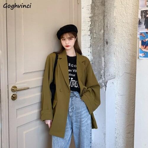 Blazers Women Long Sleeve Single Button Spring Autumn Four Colors Casual Loose Simple Thin Streetwear British Style Qualities