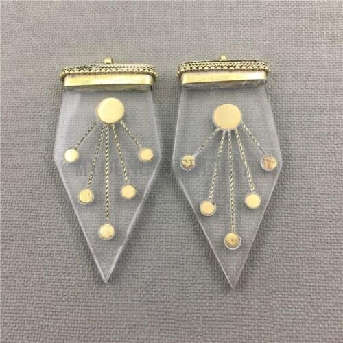 MY0496 Big Clear Arrow Shaped Acrylic Pendant Dot and Line Inlay with Carved Brass Cap Shield Shape Jewelry Making Pendant