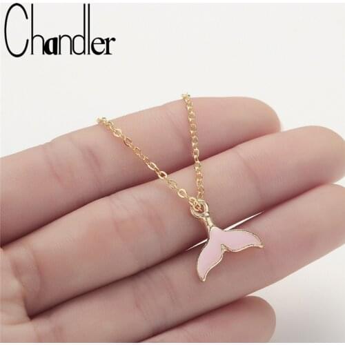 Chandler Korean Pink Enamel Tail Necklace Nautical Mermaid Tail Charm Ocean Fairy Jewelry For Girls Chokers Ornaments Pendientes