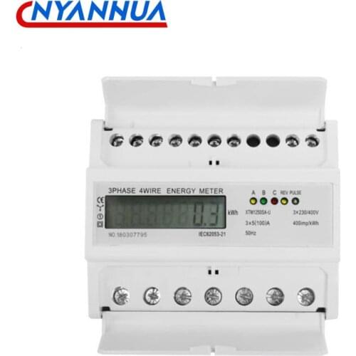 DIN Rail type digital KWH Meter Smart 3-Phase 4-Wire Electronic Watt Power Energy Meter AC Seven digits display LCD
