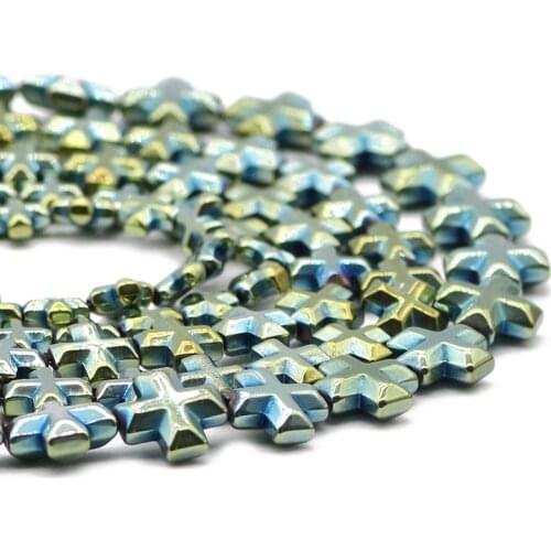 Hematite Natural Stone Green Cross Jesus 6/8/10MM Spacer Loose Beads For Jewelry Making Handmade DIY Bracelet Pendant Findings