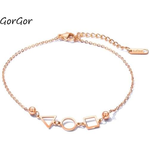 GorGor Anklets Women Stainless Steel Pattern Circle Geometric Connection Simplicity Temperament Fashion Accessories TZ-077