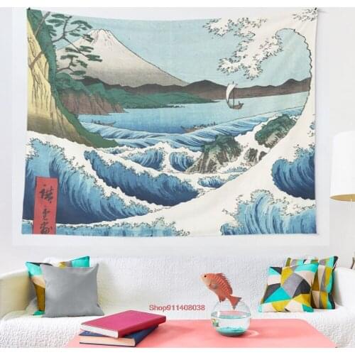 Hiroshige the Sea off Satta Japan with nature and fishermen tapestry Wall Hanging Astrology Divination Bedspread