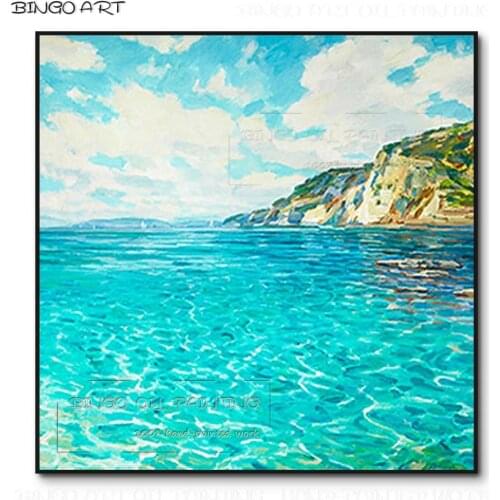 Artist Hand-painted Wonderful Art Blue Sky and Sea Landscape Oil Painting Beauty Landscape Oil Painting for Kitchen Decoration