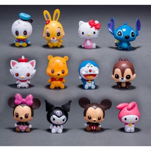 Disney Toys 12pcs/Set Classic Cartoon Figure Mickey Minnie Mouse Stitch Doraemon Action Figures Toys Model Juguetes