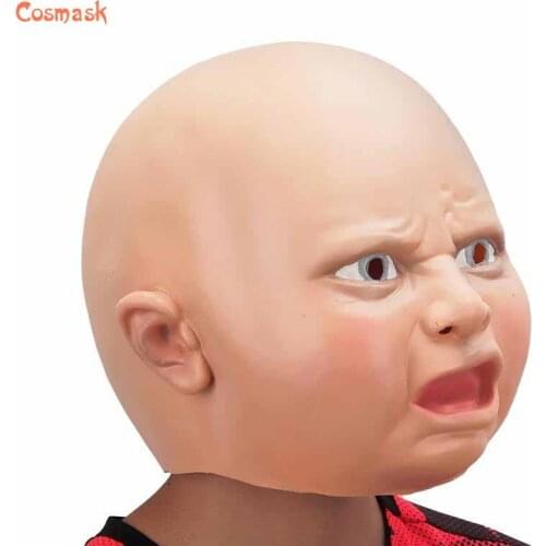 Cosmask Halloween Carnival Mask Accessories Latex Head Creepy Costume Cosplay Props Scary Frowning Toothless Kid Headgear Mask