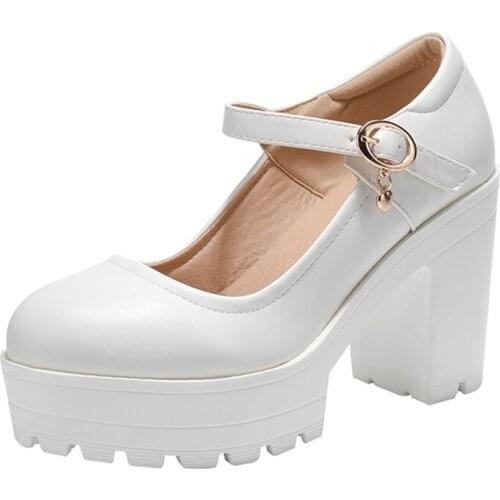 2021 round toe leather waterproof platform with thick heel cake thick sole shallow comfortable high single shoes