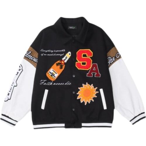 Mens Hip Hop PU Leather Jackets Streetwear Baseball Jacket Coats Spring Harajuku Patch Embroidery Patchwork Bomber Jacket Tops