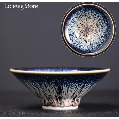 Loiesag Dense Change Blue Tianmu Jianzhan Tea Cup Master Cup Single Cup Ceramic Portable Small Tea Bowl Office Cup Travel Cup