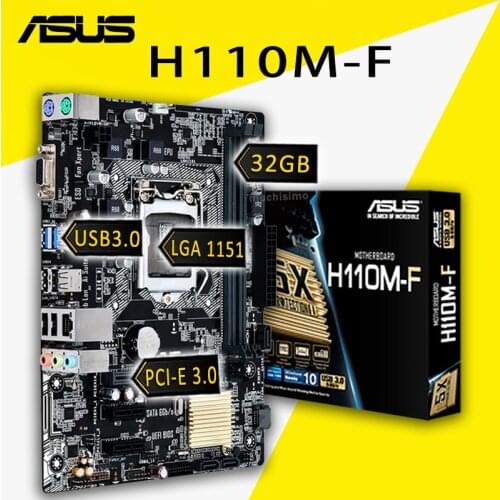 LGA 1151 Asus H110M-F Motherboard Intel Core i7/i5/i3 DDR4 2400MHz 32GB PCI-E 3.0 VGA USB3.0 Intel H110 Placa-mãe 1151 New
