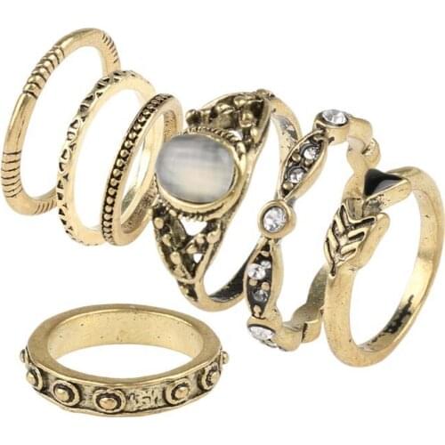 Fashion Vintage Opal MIDI Rings Set Antique 7pcs / Sets BOHO National Style Female Charms Jewelry Ring for Women