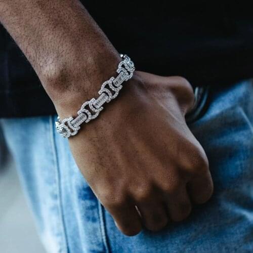 New Byzantine Bracelet Gold Silver Color Iced Out Micro Pave Cubic Zirconia Hip Hop Bracelets For Women Men Jewelry Gift