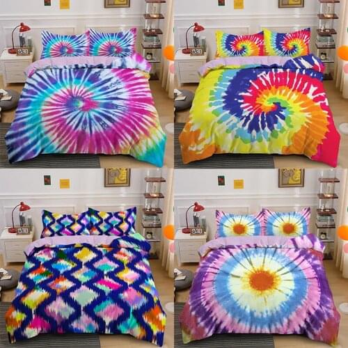 Tie Dye Comforter Cover Bedding Set Pillowcase Quilt Soft Bedclothes