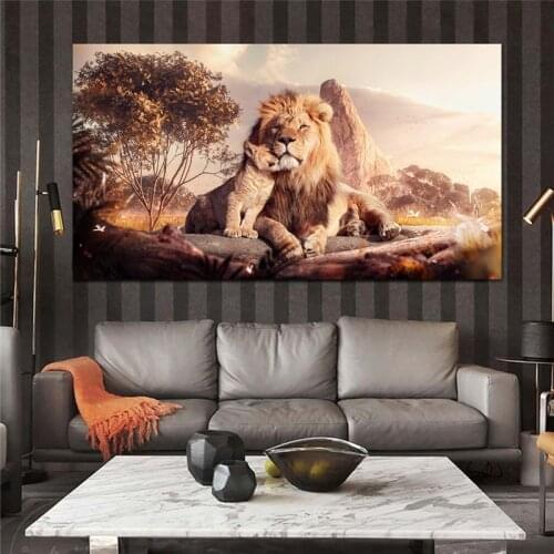 Mom and Baby Lions Canvas Paintings On the Wall Posters And Prints Animal Canvas Art Pictures Home Wall Decoration Canvas Prints