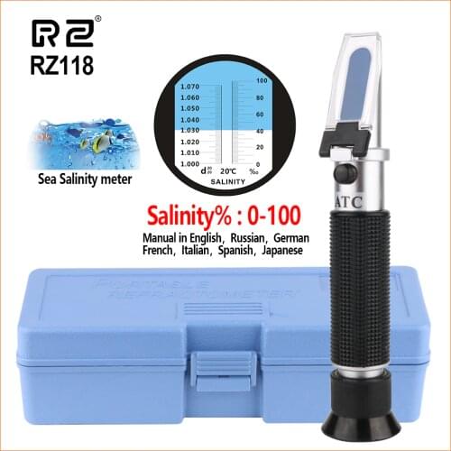 RZ Refractometer Salinity Meter Auto Refratometro Tester Professional 0-100% Brix RZ118 Aquarium Refractometer Salt Hydrometer