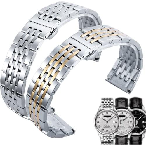 Suitable For Tissot Le Locle T41 Flat Stainless Steel Solid Butterfly Buckle Seven-bead Strap 18mm 19mm 20mm 21mm WatchBands