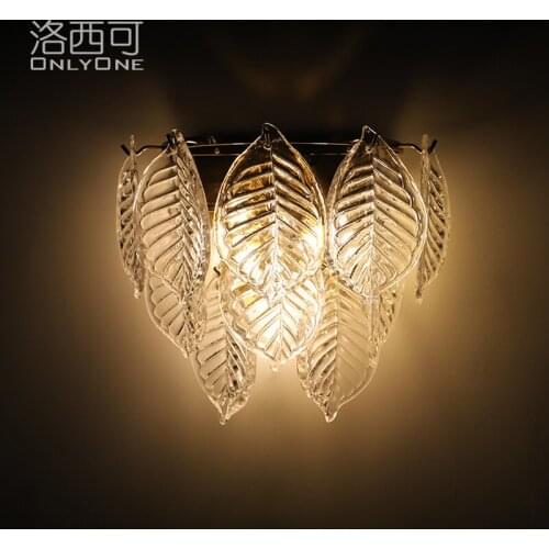 Leaf glass wall lamp American retro modern French style fresh and light luxury bed and breakfast bedroom bedside wall lamp