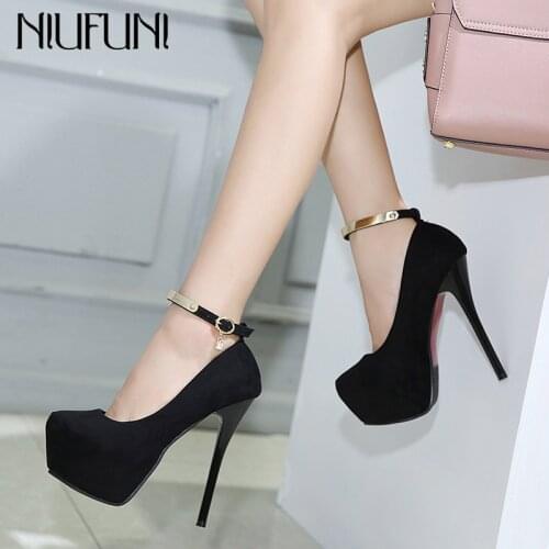 NIUFUNI 2020 Ladies Sexy High Heels Flock Leather Platform Pumps 14cm Thin Heel Party Dress Shoes Spring Autumn Shoes Woman