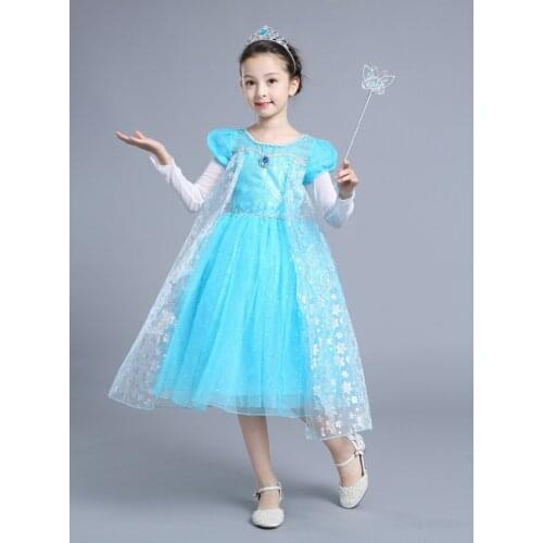 Long sleeve princess skirt Halloween costume for girls High quality Girls Anime Cosplay Snow and ice colors Elsa dress girls