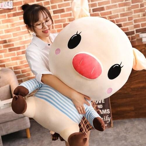 Dorimytrader Funny Cartoon Big Head Pig Plush Toy Giant Stuffed Anime Piggy Doll Creative Pillow for Kids Gift Deco 31inch 80cm