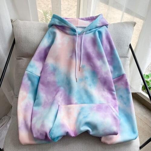 Cotton Oversized Pink Tie Dye Hoodie Women Fashion Print Sweatshirt Loose Long Sleeve Streetwear Women Clothes Hoodie